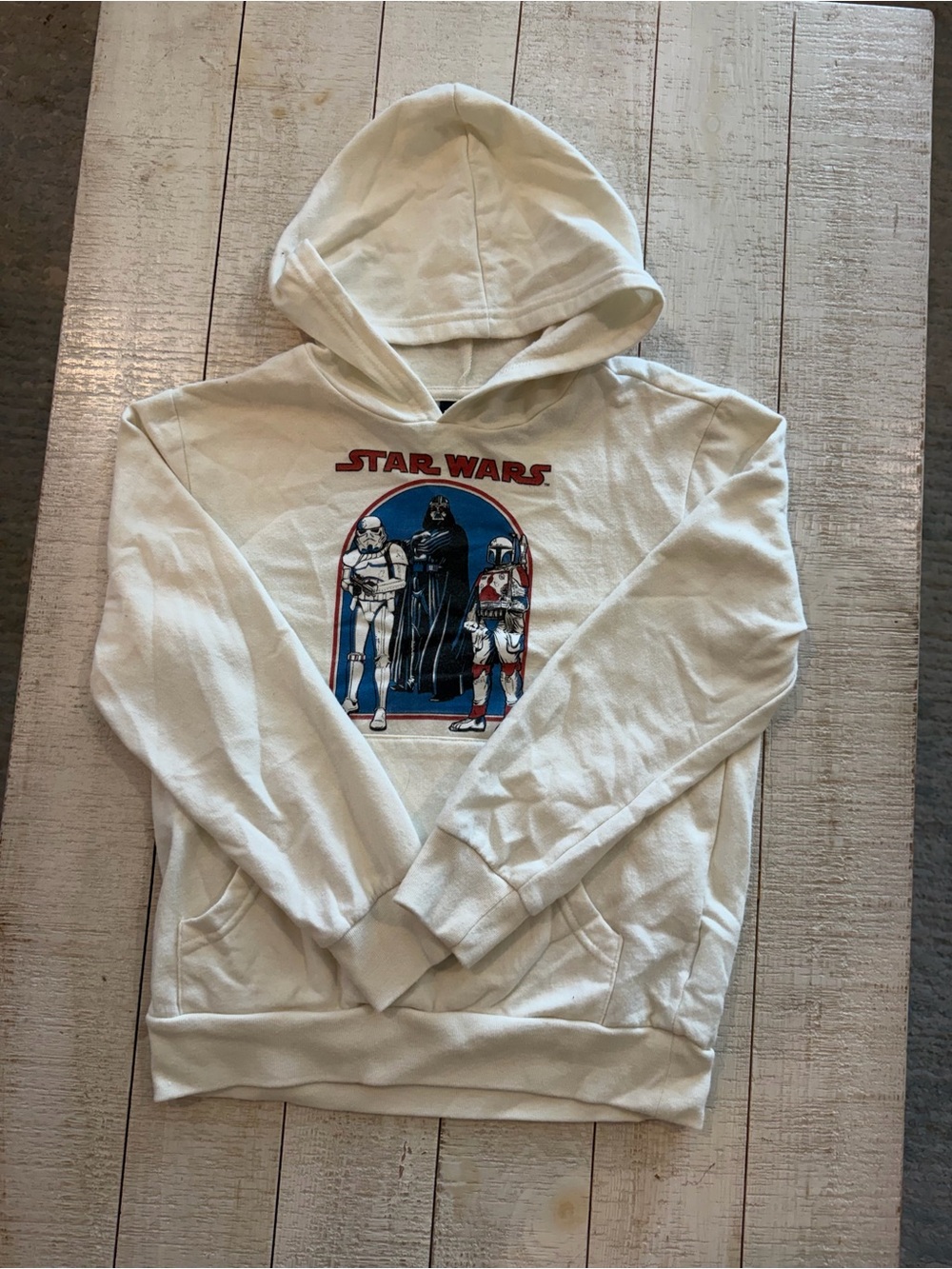 Star Wars White Crewneck Hoodie with Classic Character Graphic Boys M (10/12)